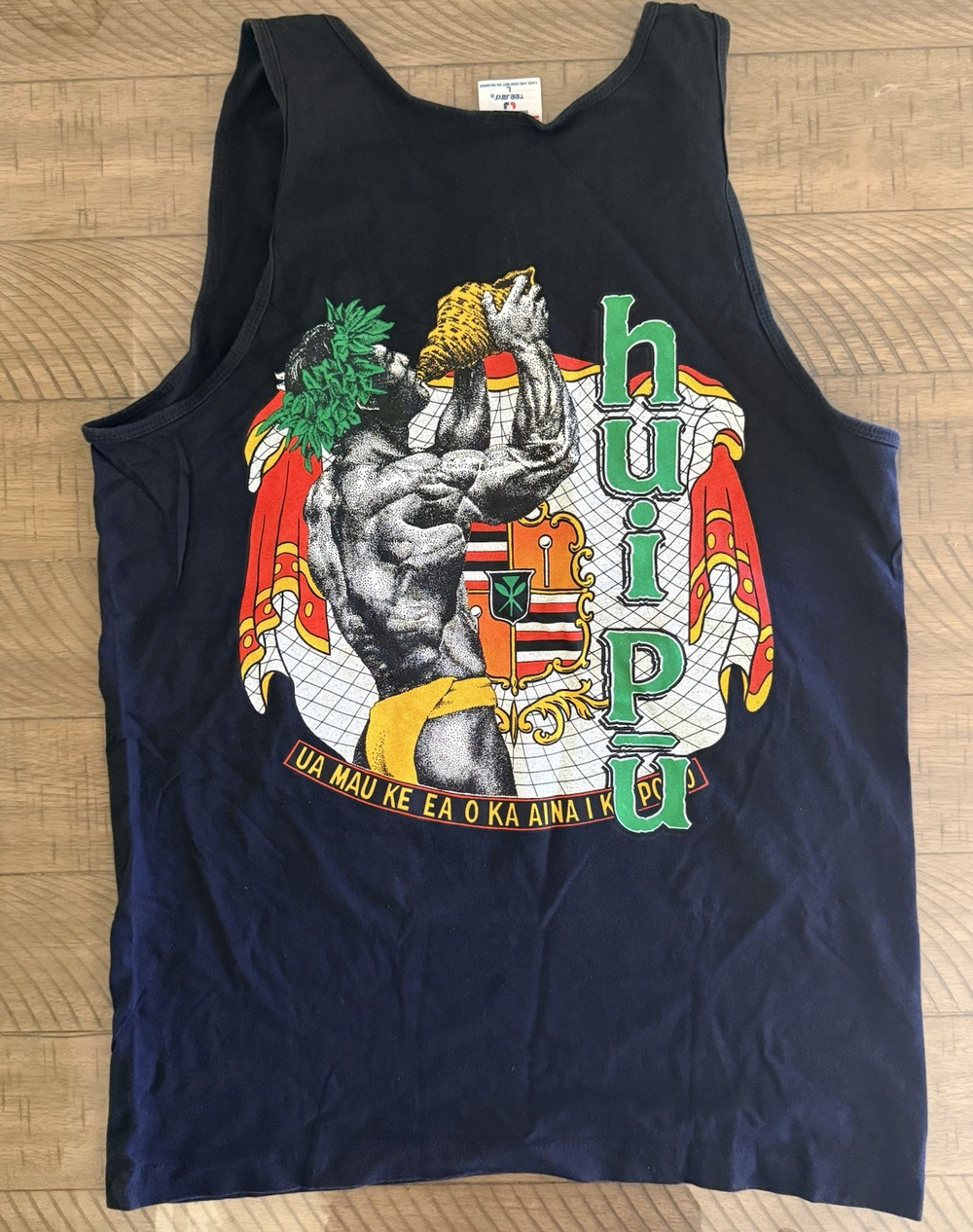Vintage 90s HUI PU Hawaii Bodybuilder Tank Top Tee Jays USA Graphic Shirt L